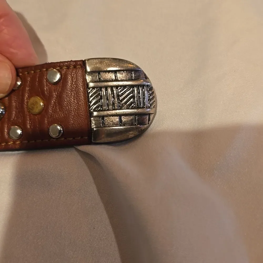 Western Studded Brown Leather Belt with Silver Buckle,34' Inch NWOT!